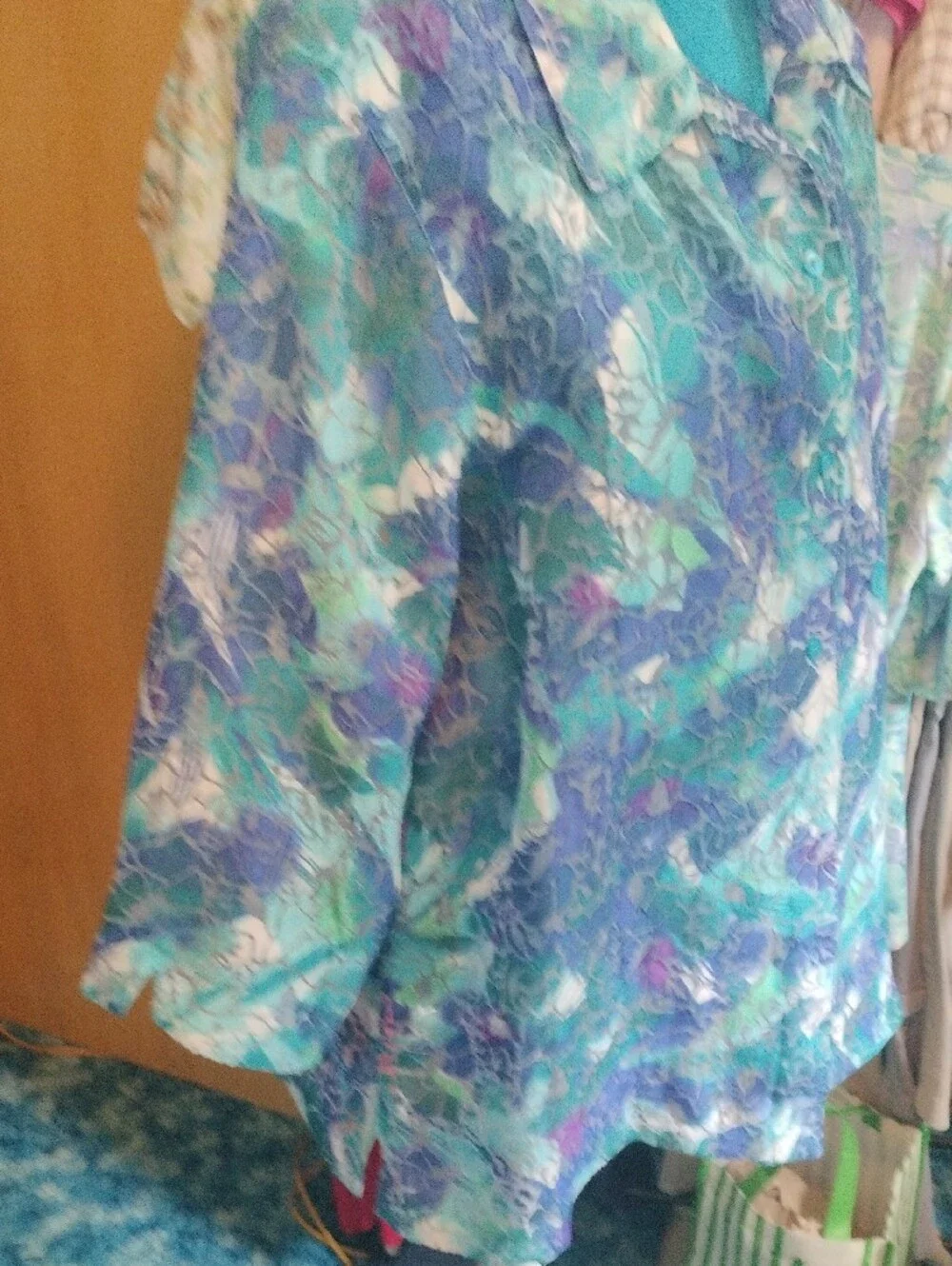 Plus Teal & Blue Floral Button-Up Blouse
